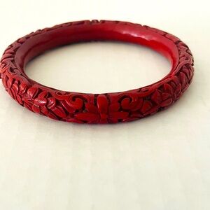 Vintage Bakelite Carved Red Bangle Bracelet
